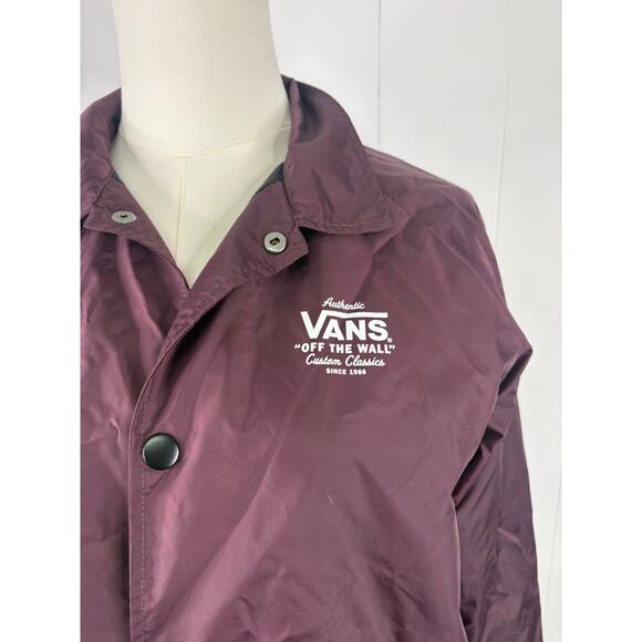 Vans Torrey Lined Coach Jacket Boys Large Burgundy Snap Front - Picture 4 of 11